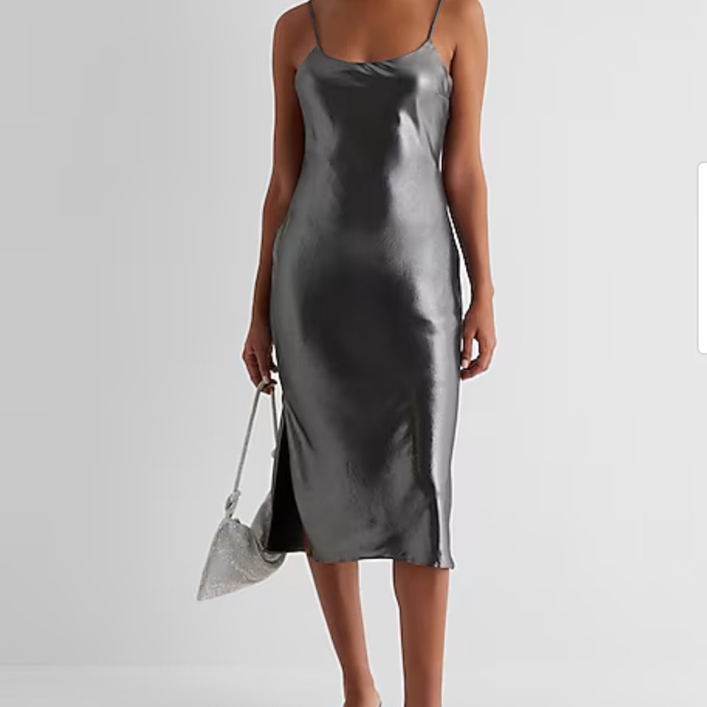 Metallic Scoop Neck  Cami Midi Slip Dress - Picture 3 of 3